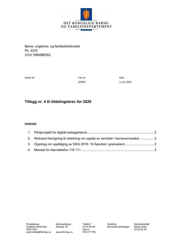 Tildelingsbrev Bufdir 2020 - Tillegg Nr. 4 - Kudos