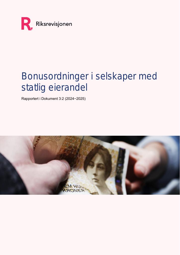 Forsiden av dokumentet Bonusordninger i selskaper med statlig eierandel