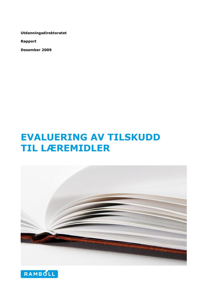 Forsiden av dokumentet Tilskudd til læremidler – Evaluering av ordningen