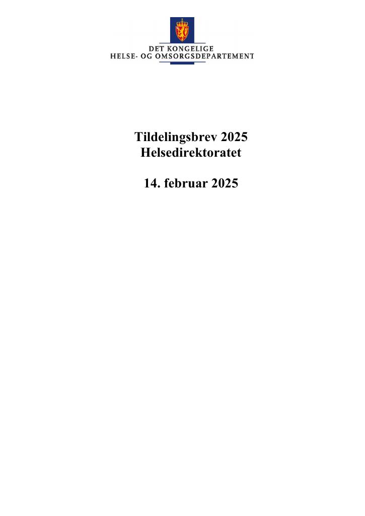 Forsiden av dokumentet Tildelingsbrev Helsedirektoratet 2025