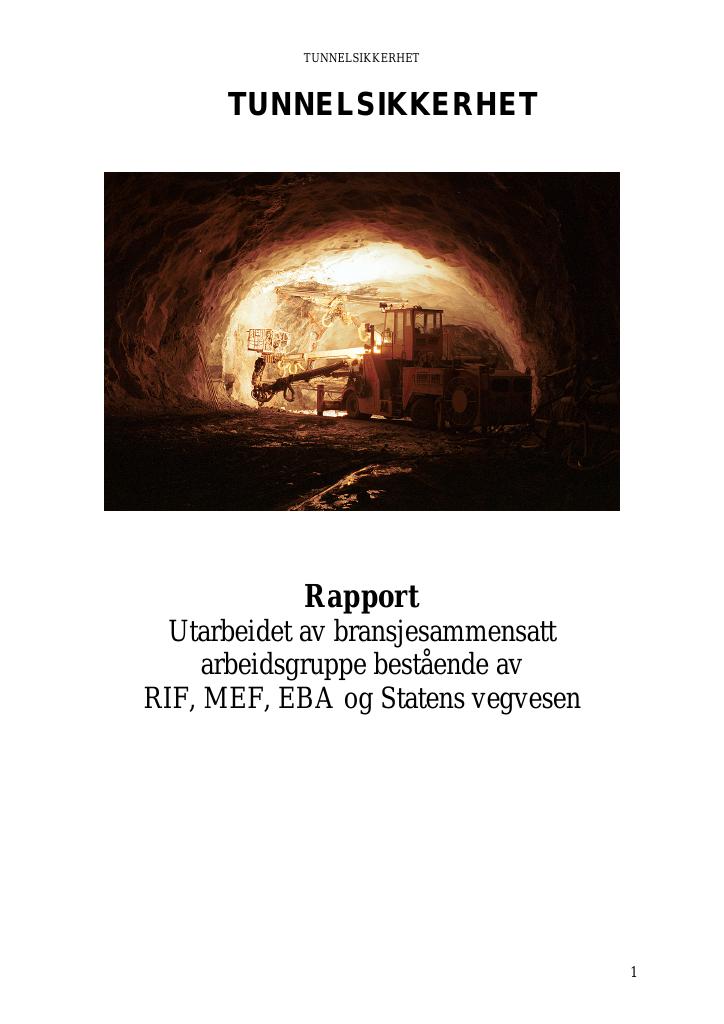 Forsiden av dokumentet Tunnelsikkerhet : rapport