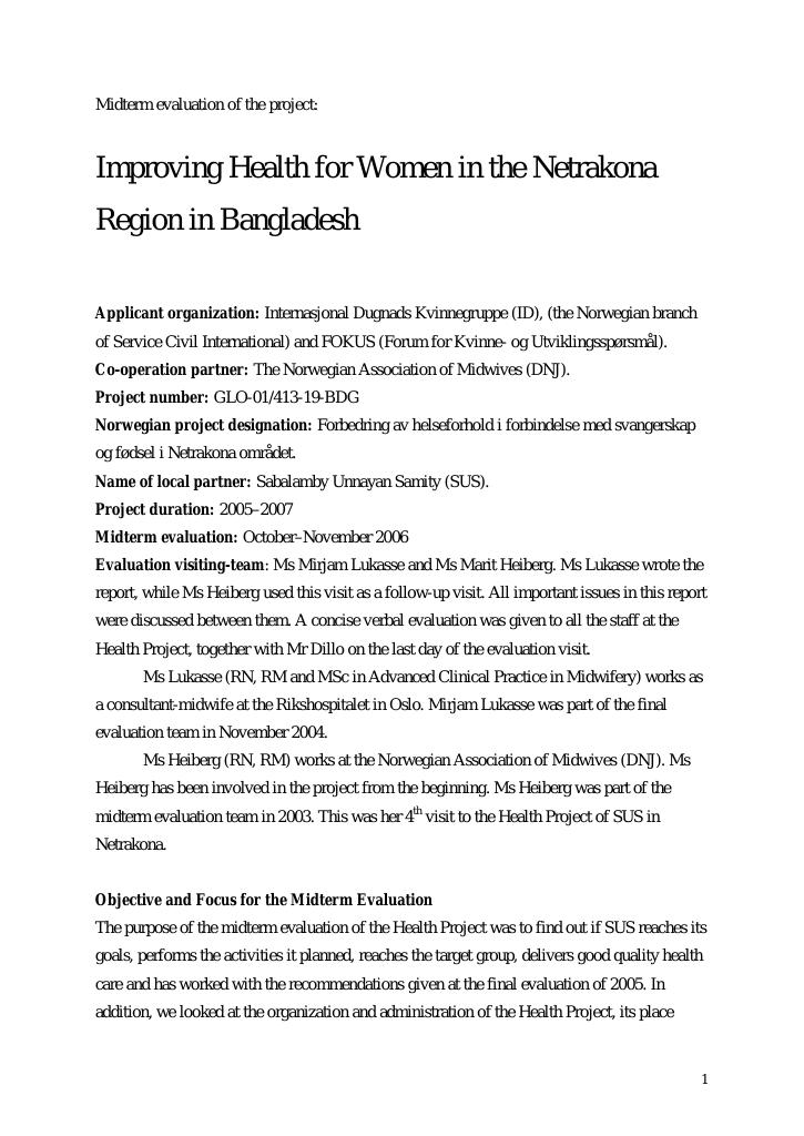 Forsiden av dokumentet Improving Health for Women in the Netrakona Region in Bangladesh