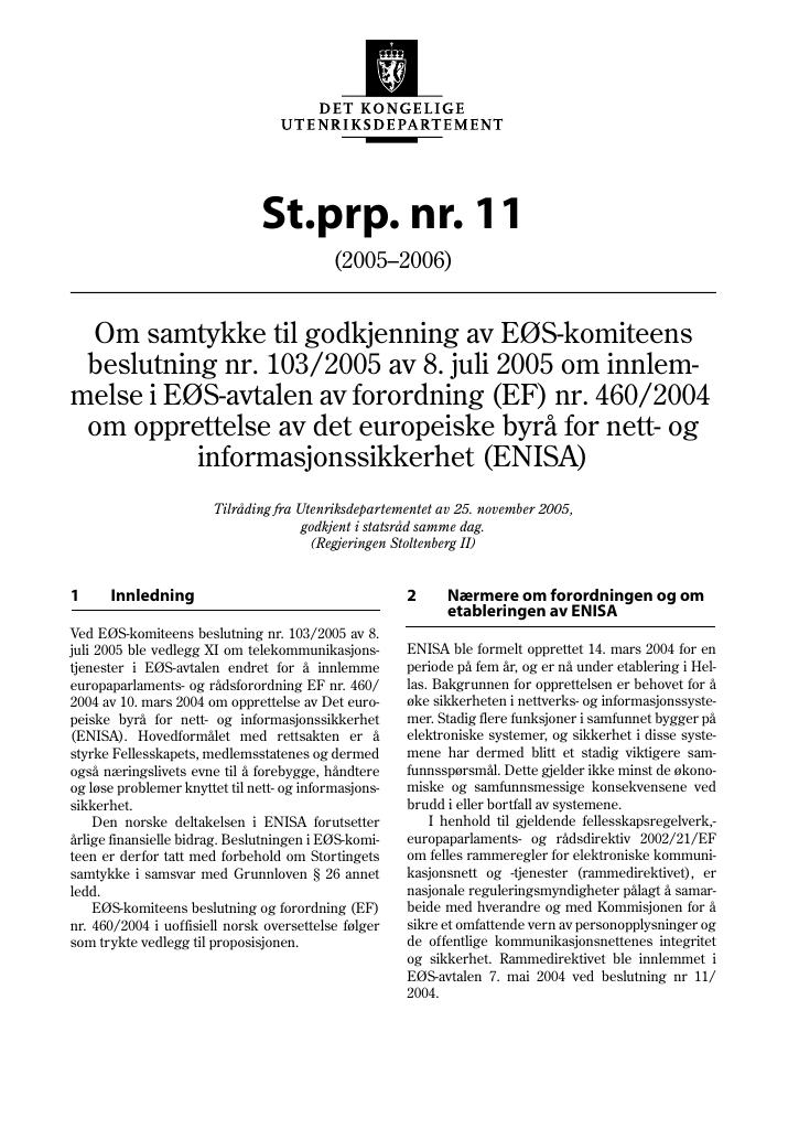 Forsiden av dokumentet St.prp. nr. 11 (2005-2006)