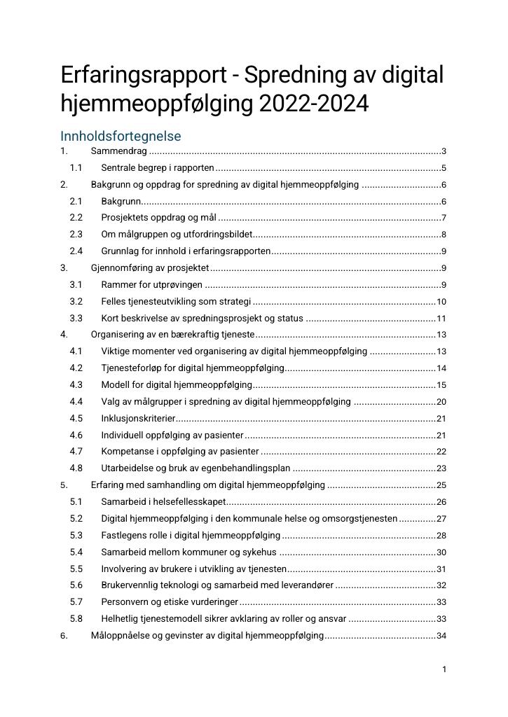 Forsiden av dokumentet Erfaringsrapport - Spredning av digital hjemmeoppfølging 2022-2024