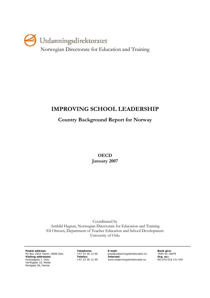 Forsiden av dokumentet Improving School Leadership - OECD-rapport