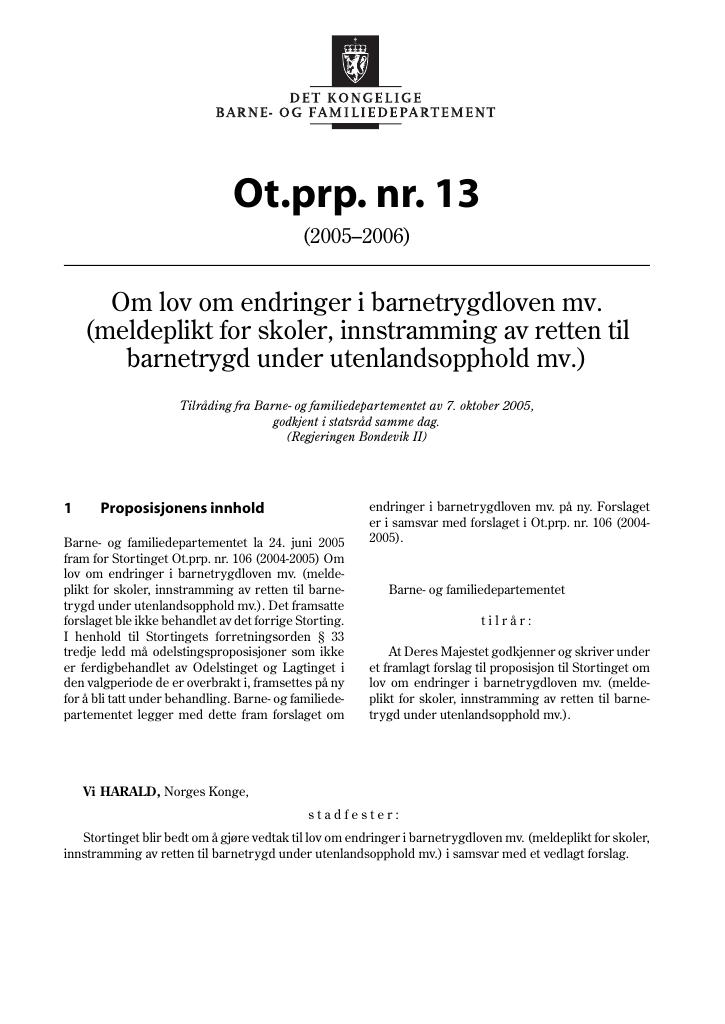 Forsiden av dokumentet Ot.prp. nr. 13 (2005-2006)