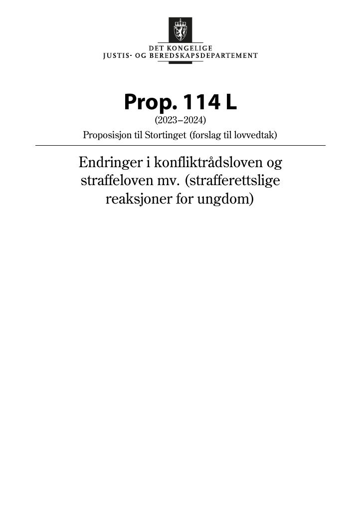 Forsiden av dokumentet Prop. 114 L (2023–2024)