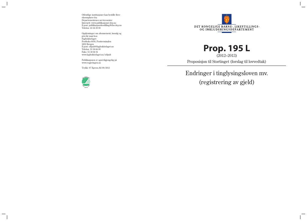 Forsiden av dokumentet Prop. 195 L (2012–2013)