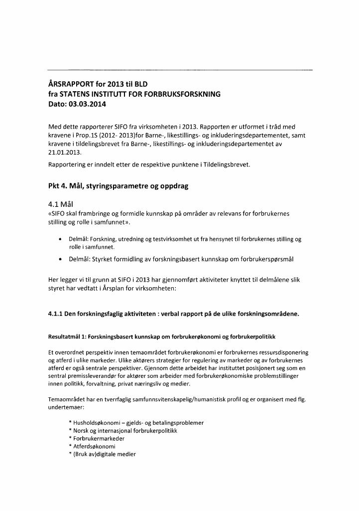Forsiden av dokumentet Årsrapport Statens institutt for forbruksforskning 2013
