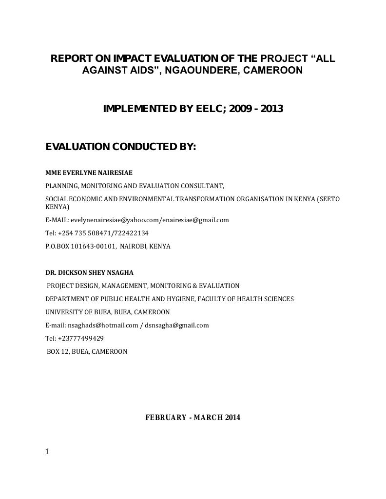 Forsiden av dokumentet REPORT ON IMPACT EVALUATION OF THE PROJECT “ALL AGAINST AIDS”, NGAOUNDERE, CAMEROON
