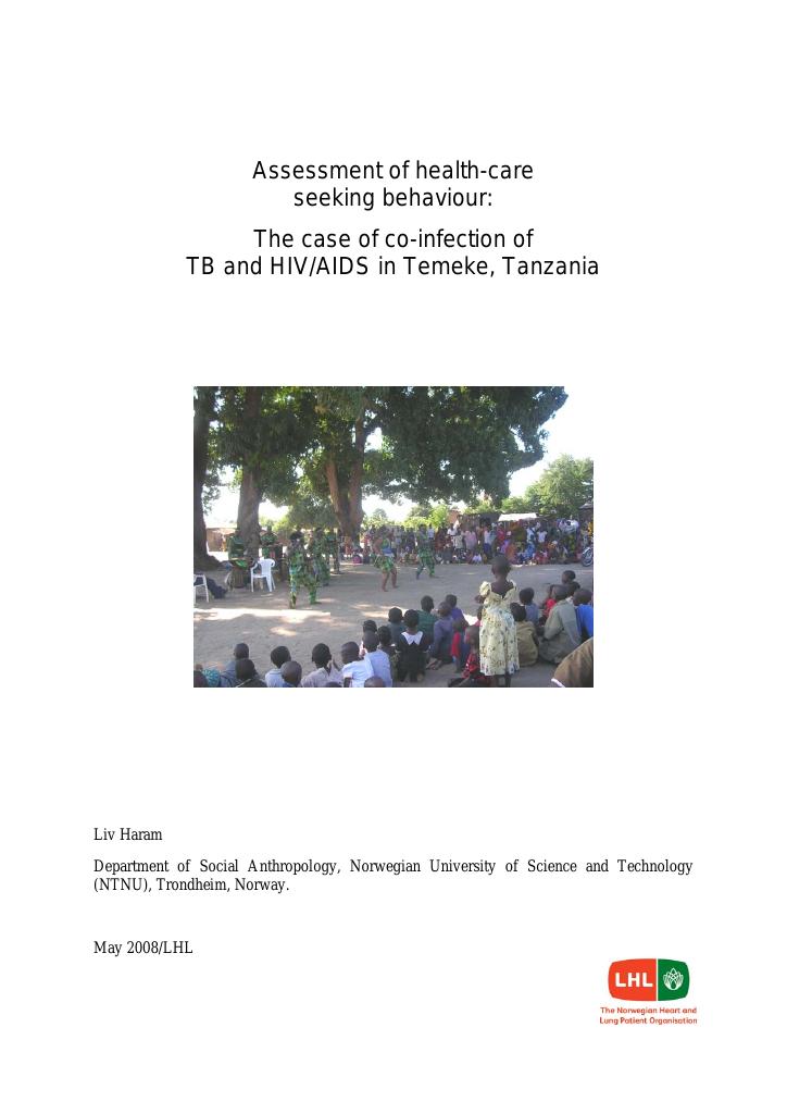 Forsiden av dokumentet Assessment of health-care seeking behaviour: The case of co-infection of TB and HIV/AIDS in Temeke, Tanzania