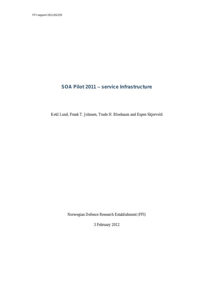 Forsiden av dokumentet SOA pilot 2011 - service infrastructure