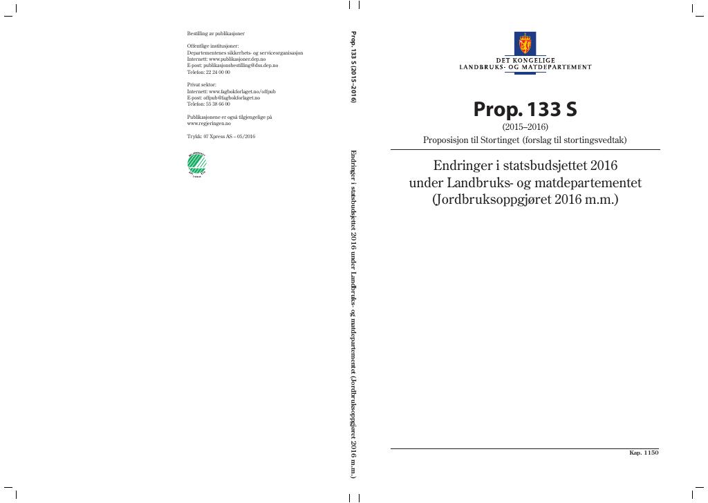 Forsiden av dokumentet Prop. 133 S (2015–2016)