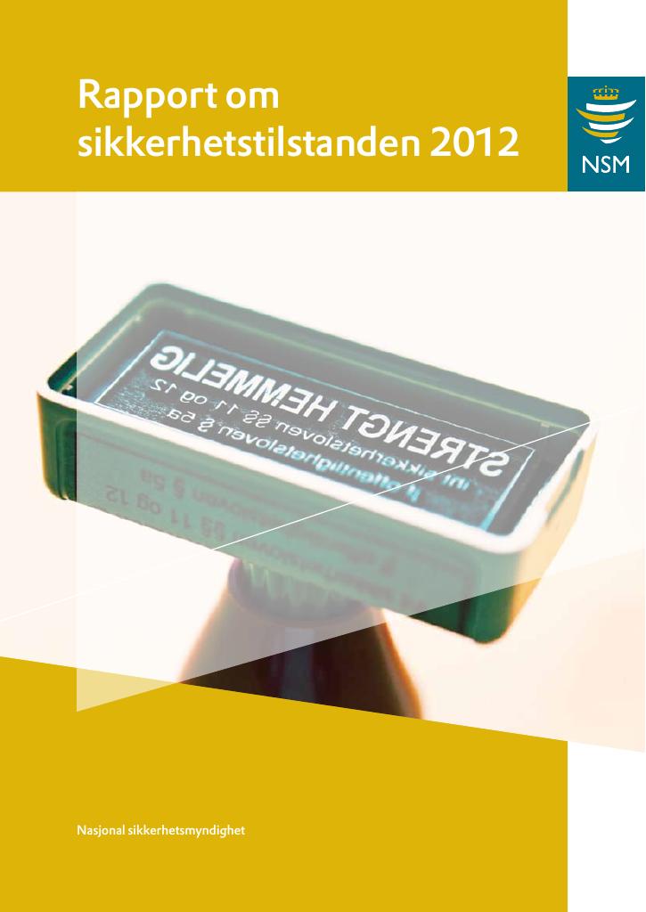 Forsiden av dokumentet Rapport om sikkerhetstilstanden 2012