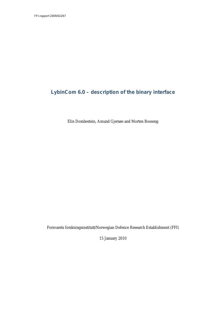 Forsiden av dokumentet LybinCom 6.0 : description of the binary interface