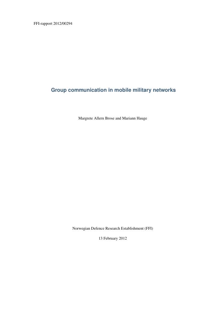 Forsiden av dokumentet Group communication in mobile military networks