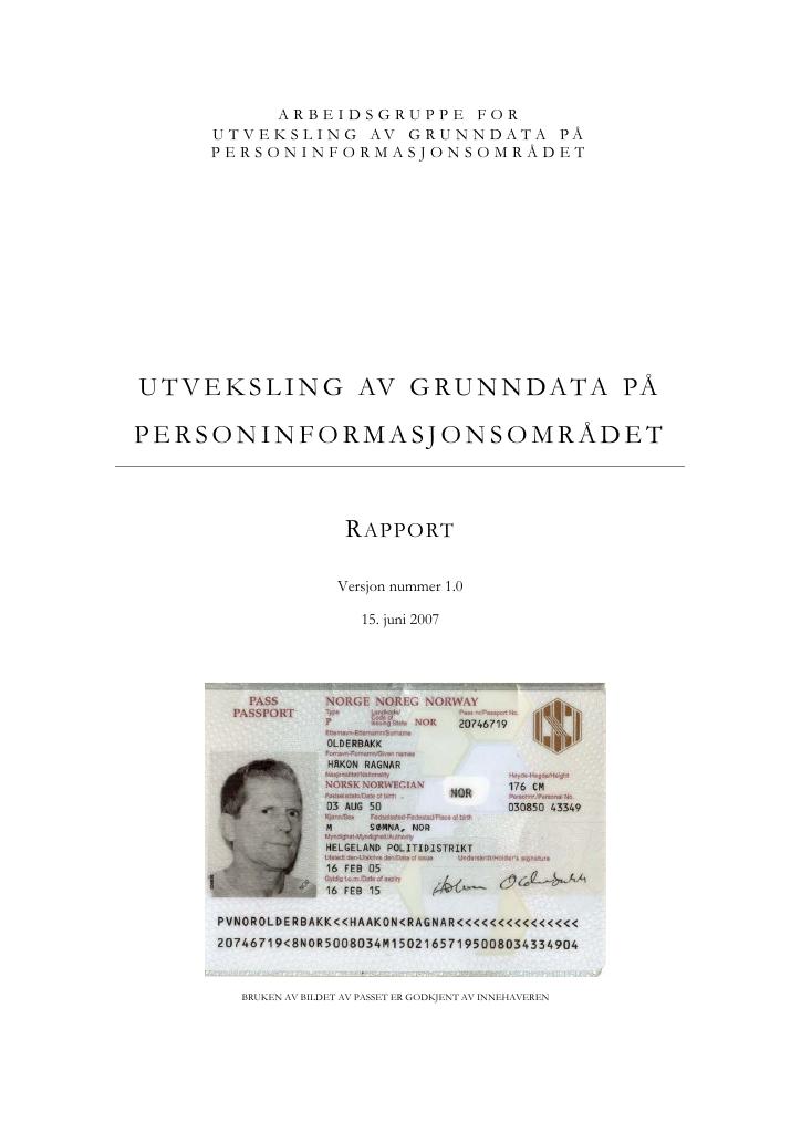 Forsiden av dokumentet Utveksling av grunndata på personinformasjonsområdet