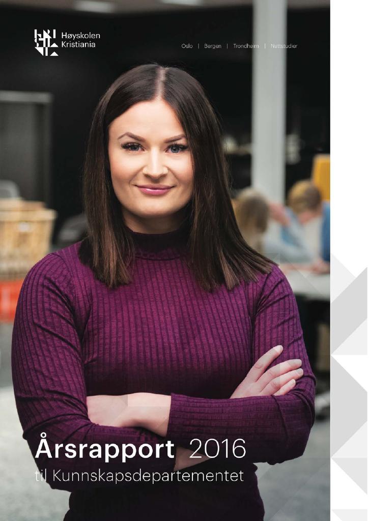 Forsiden av dokumentet Årsrapport Høyskolen Kristiania (t.o.m. 2018 vår) 2016