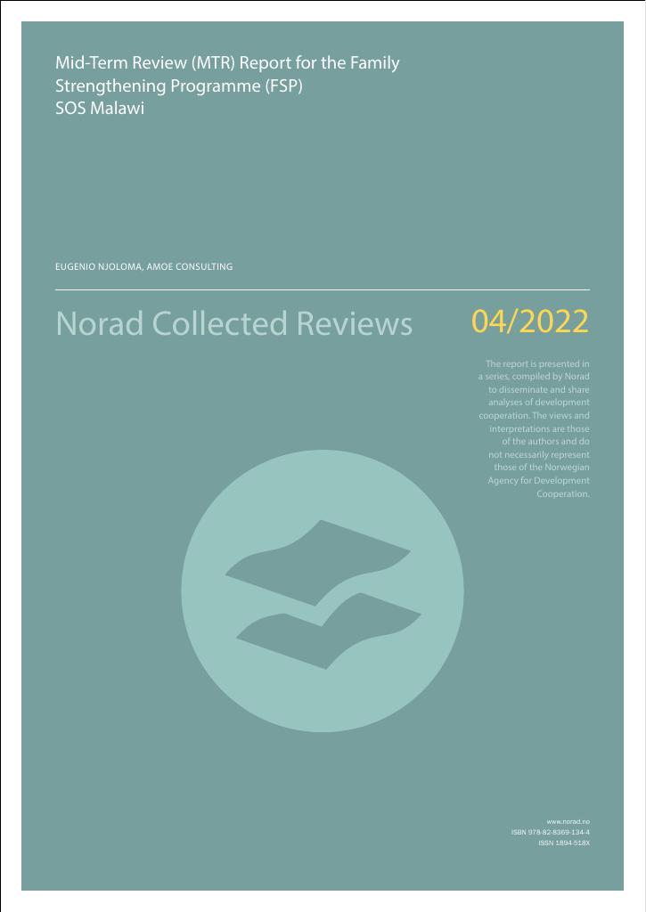 Forsiden av dokumentet Mid-Term Review (MTR) Report for the Family Strengthening Programme (FSP) SOS Malawi : Desentralisert evaluering/Norad Collected Reviews