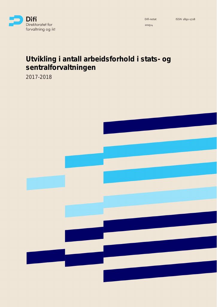 Forsiden av dokumentet Utvikling i antall arbeidsforhold i stats- og sentralforvaltningen 2017-2018