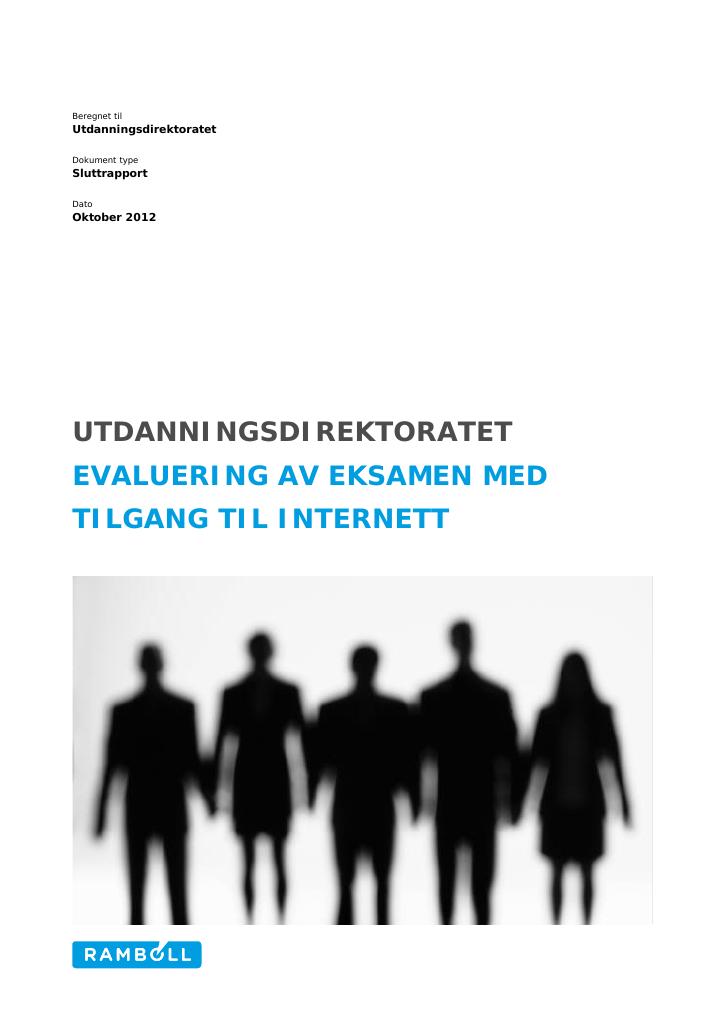 Forsiden av dokumentet Evaluering av eksamen med tilgang til Internett