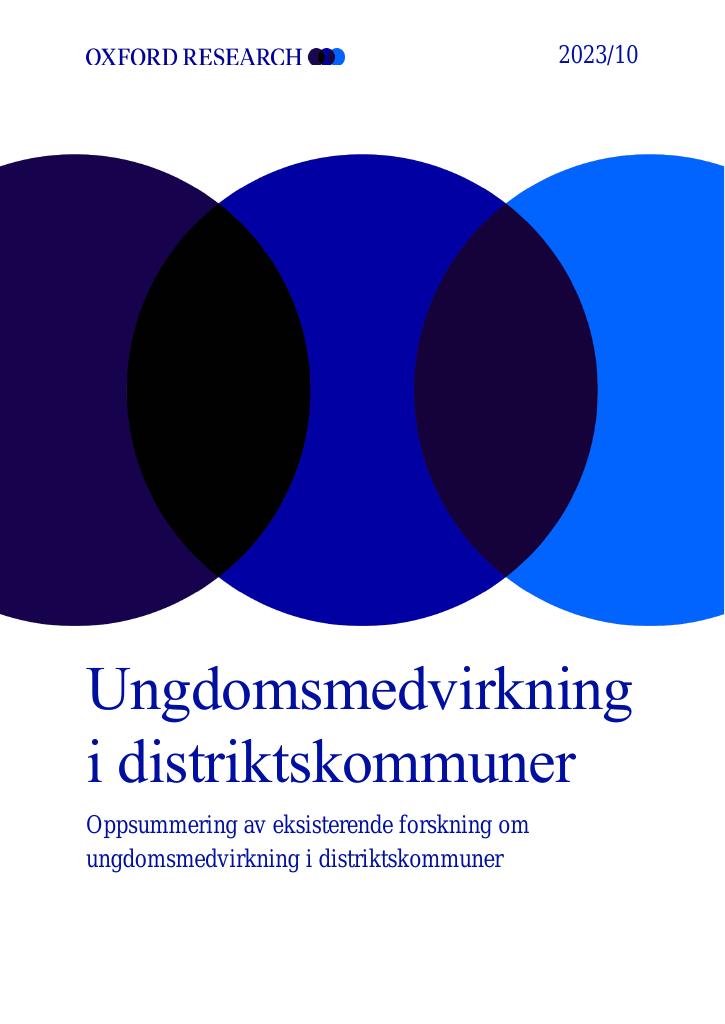 Forsiden av dokumentet Ungdomsmedvirkning  i distriktskommuner : oppsummering av eksisterende forskning om ungdomsmedvirkning i distriktskommuner