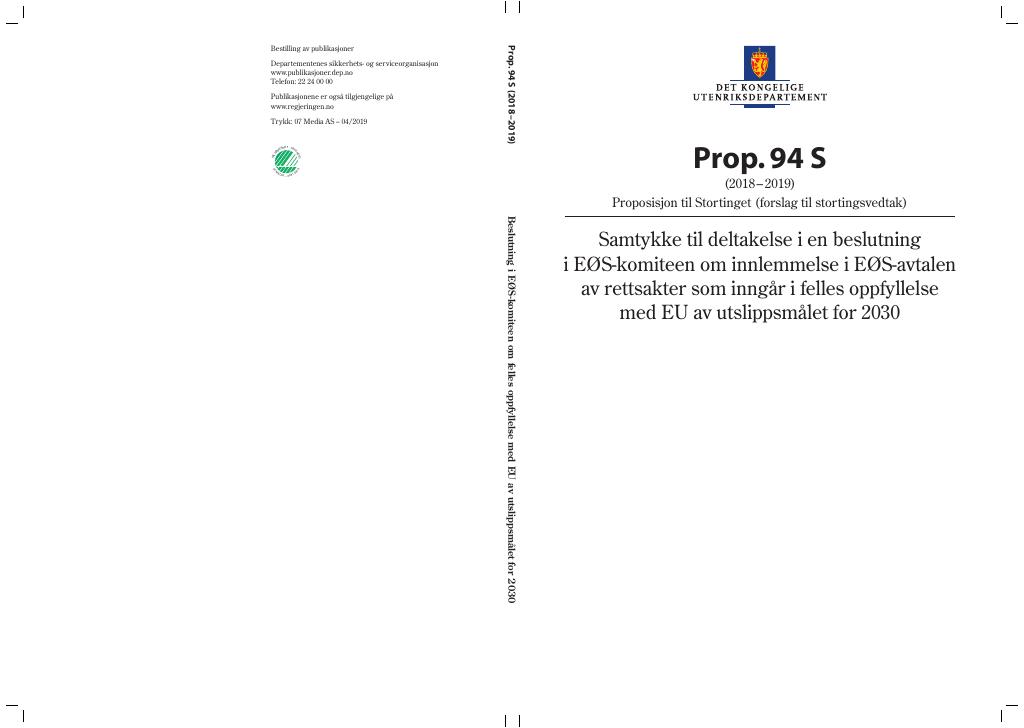 Forsiden av dokumentet Prop. 94 S (2018–2019)