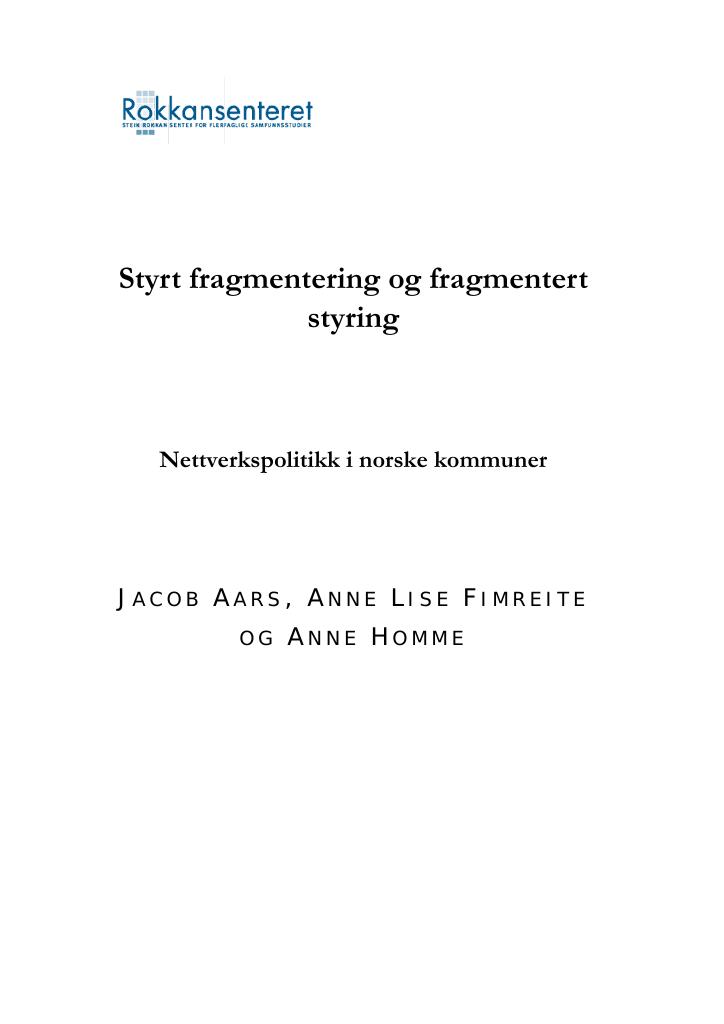 Forsiden av dokumentet Styrt fragmentering og fragmentert styring