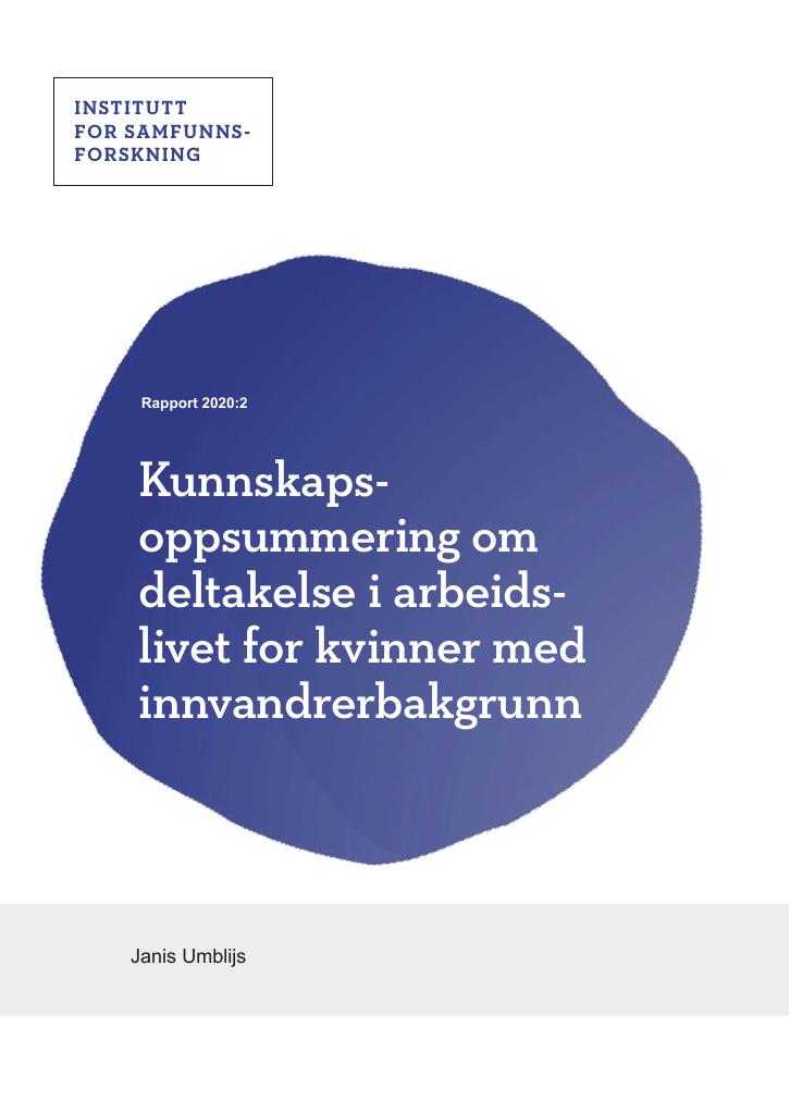 Forsiden av dokumentet Kunnskapsoppsummering om deltakelse i arbeidslivet for kvinner med innvandrerbakgrunn