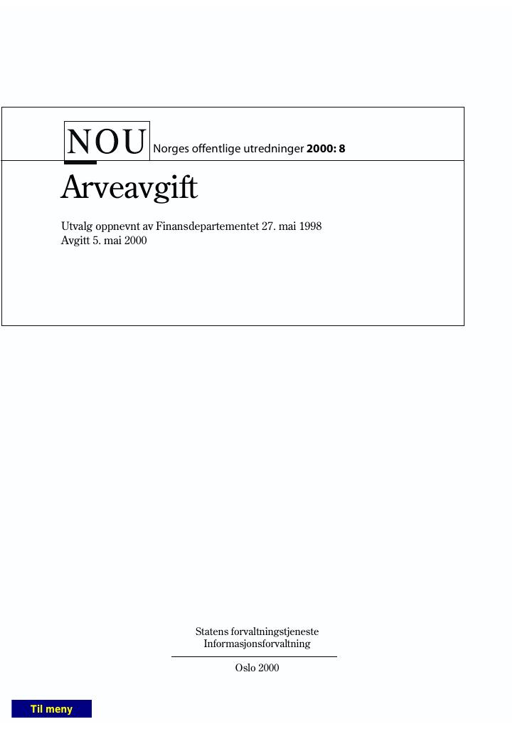 Forsiden av dokumentet NOU 2000: 8 - Arveavgift