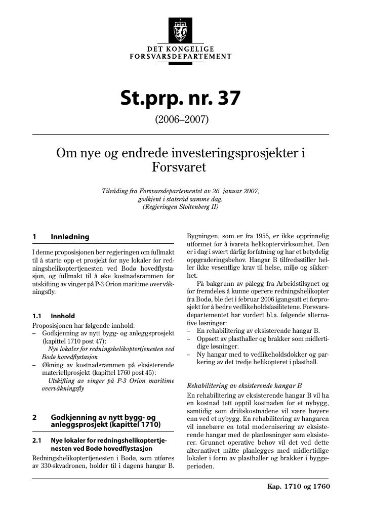 Forsiden av dokumentet St.prp. nr. 37 (2006-2007)