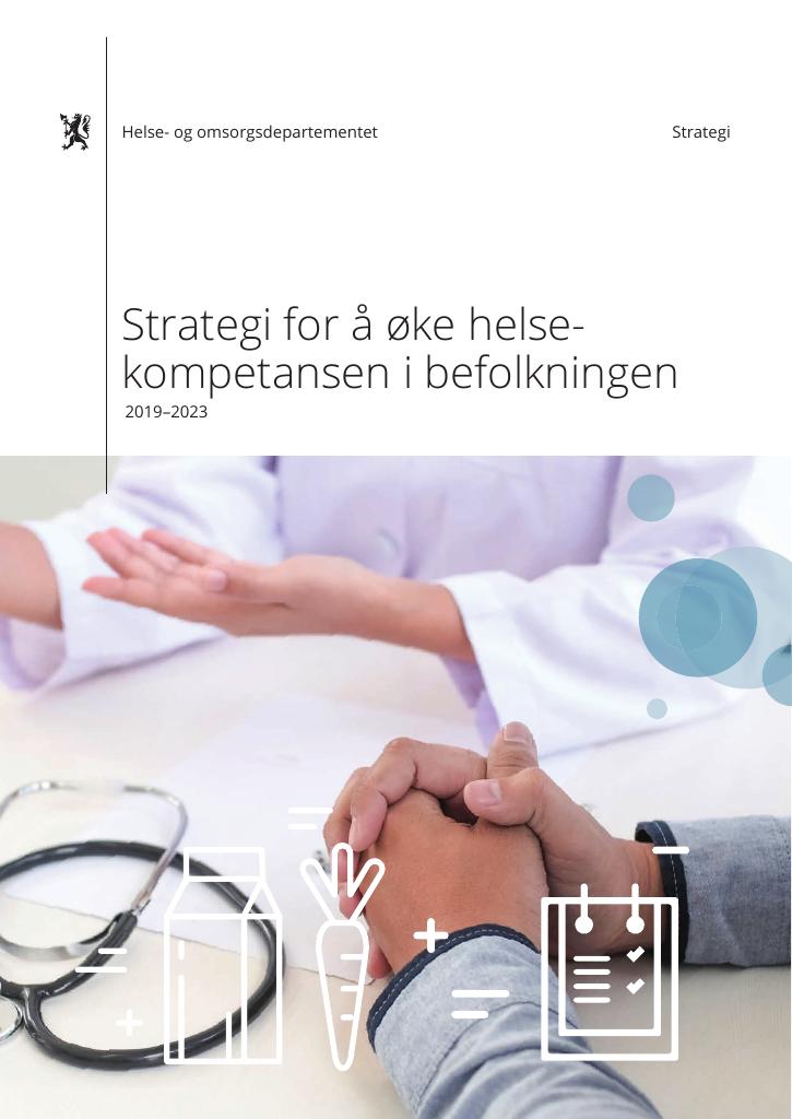 Forsiden av dokumentet Strategi for å øke helsekompetansen i befolkningen 2019-2023