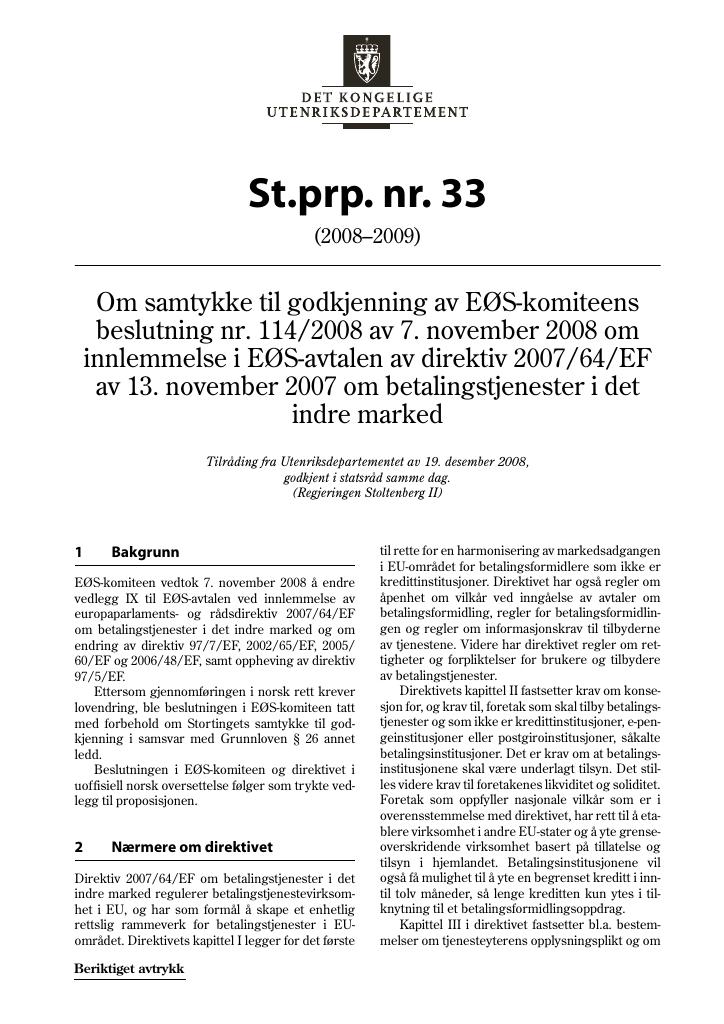 Forsiden av dokumentet St.prp. nr. 33 (2008-2009)