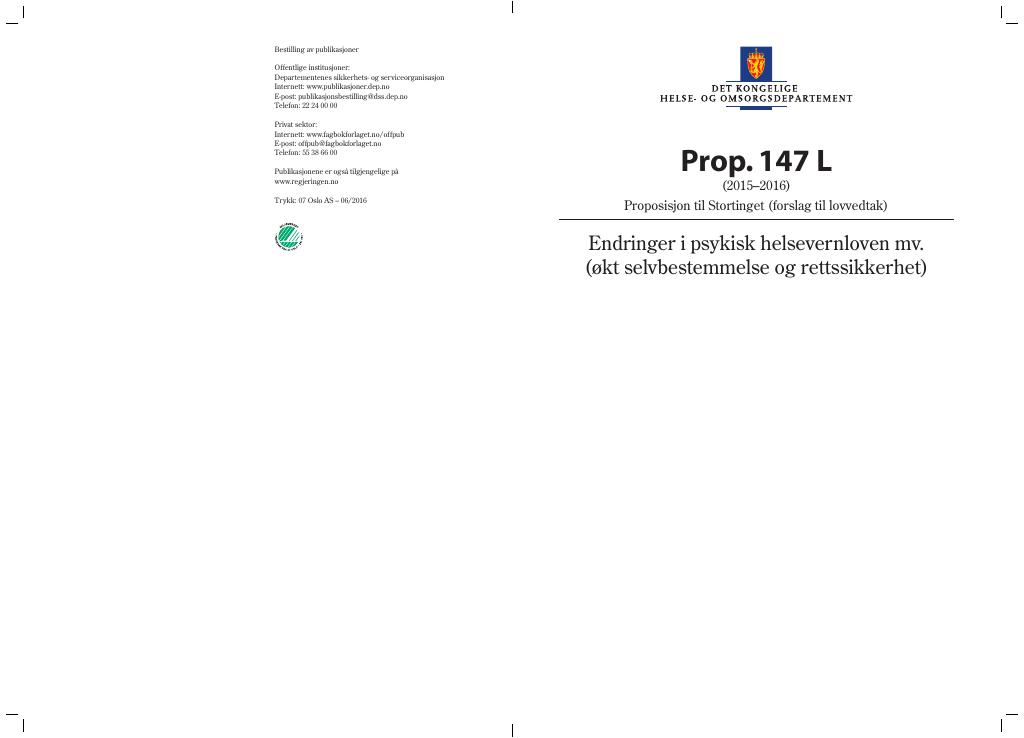 Forsiden av dokumentet Prop. 147 L (2015–2016)