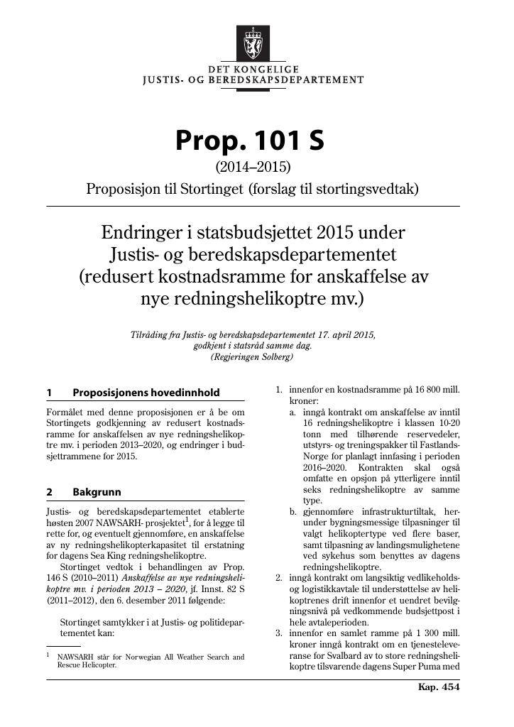 Forsiden av dokumentet Prop. 101 S (2014-2015)