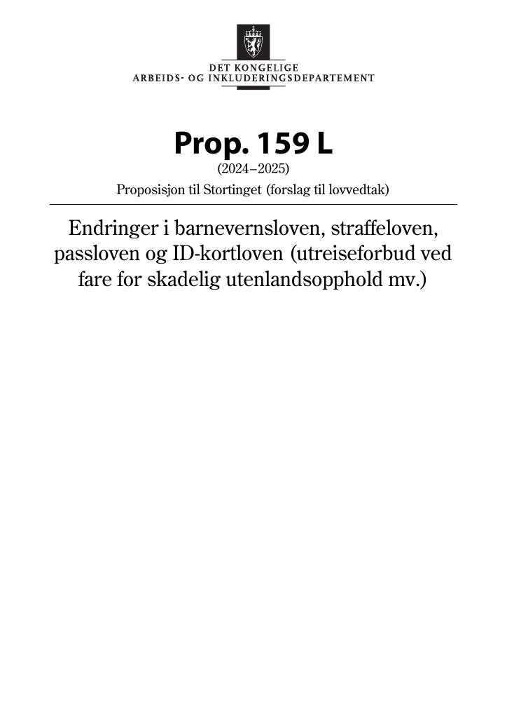 Forsiden av dokumentet Prop. 159 L (2024–2025)