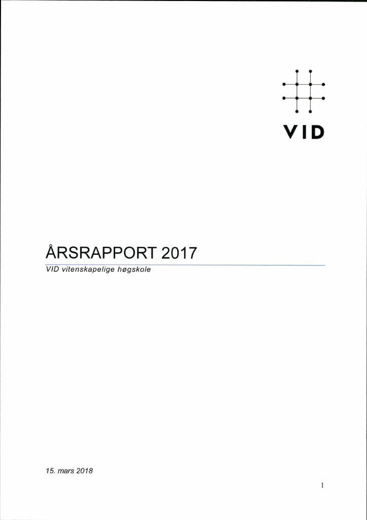 Forsiden av dokumentet Årsrapport VID vitenskapelige høgskole 2017