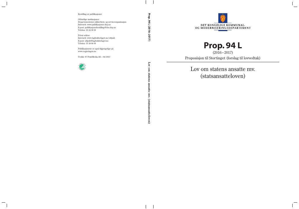 Forsiden av dokumentet Prop. 94 L (2016–2017)