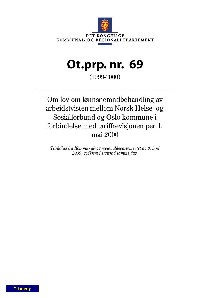 Forsiden av dokumentet Ot.prp. nr. 69 (1999-2000)