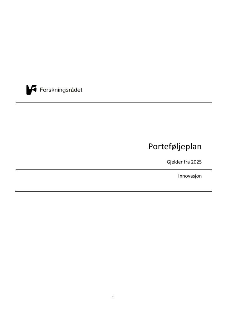 Forsiden av dokumentet Porteføljeplan for Innovasjon