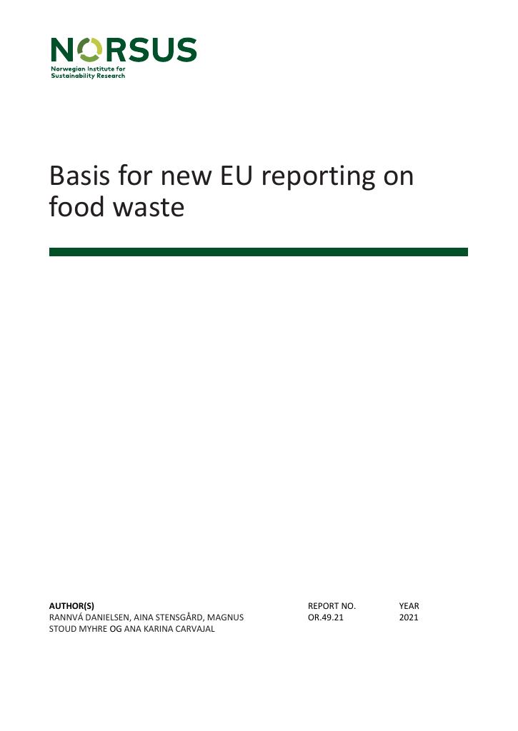 Forsiden av dokumentet Basis for new EU reporting on food waste