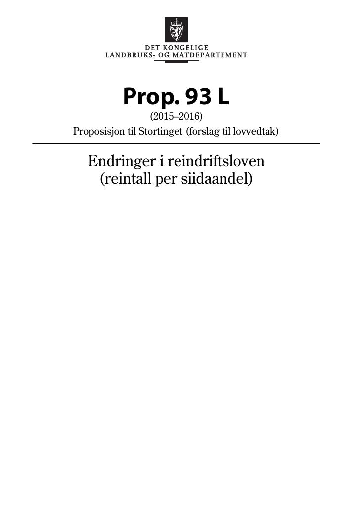 Forsiden av dokumentet Prop. 93 L (2015–2016)