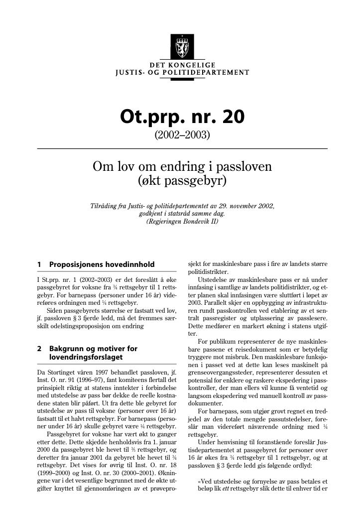 Forsiden av dokumentet Ot.prp. nr. 20 (2002-2003)