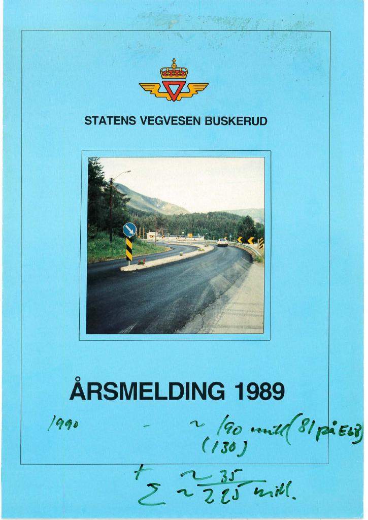 Forsiden av dokumentet Årsmelding Statens vegvesen 1989