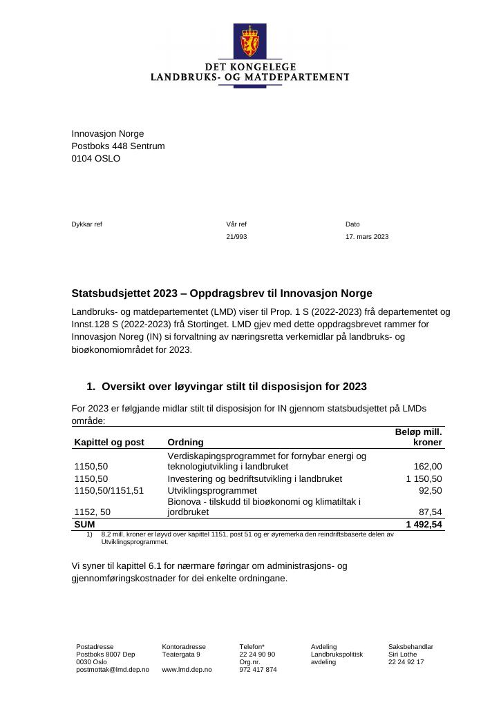 Forsiden av dokumentet Oppdragsbrev