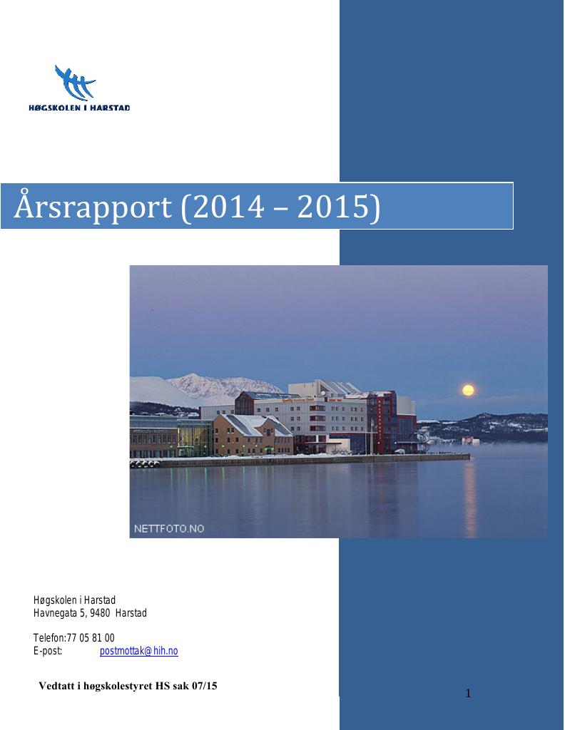 Forsiden av dokumentet Årsrapport Høgskolen i Harstad 2014