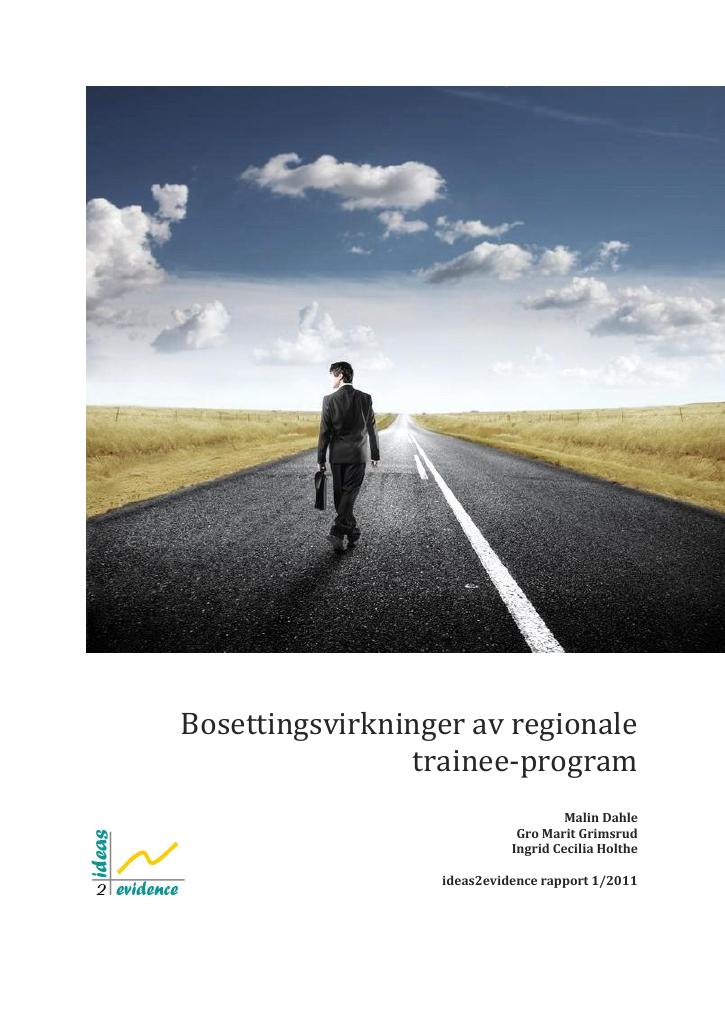 Forsiden av dokumentet Bosettingsvirkninger av regionale trainee-program