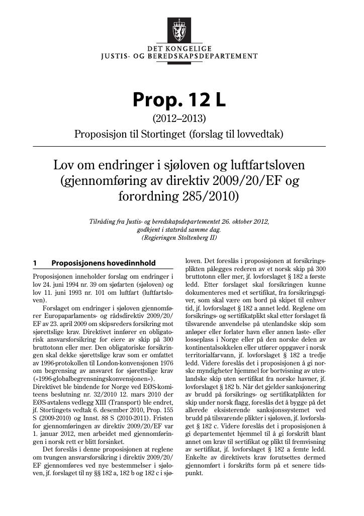 Forsiden av dokumentet Prop. 12 L (2012–2013)