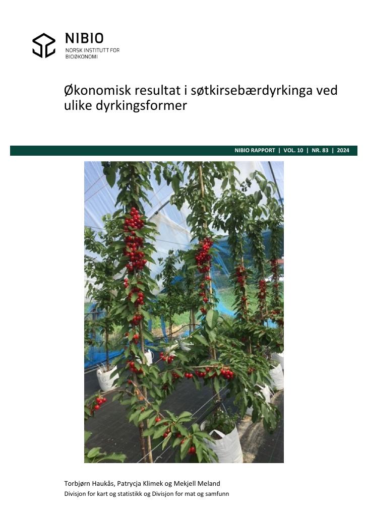 Forsiden av dokumentet Økonomisk resultat i søtkirsebærdyrkinga ved ulike dyrkingsformer
