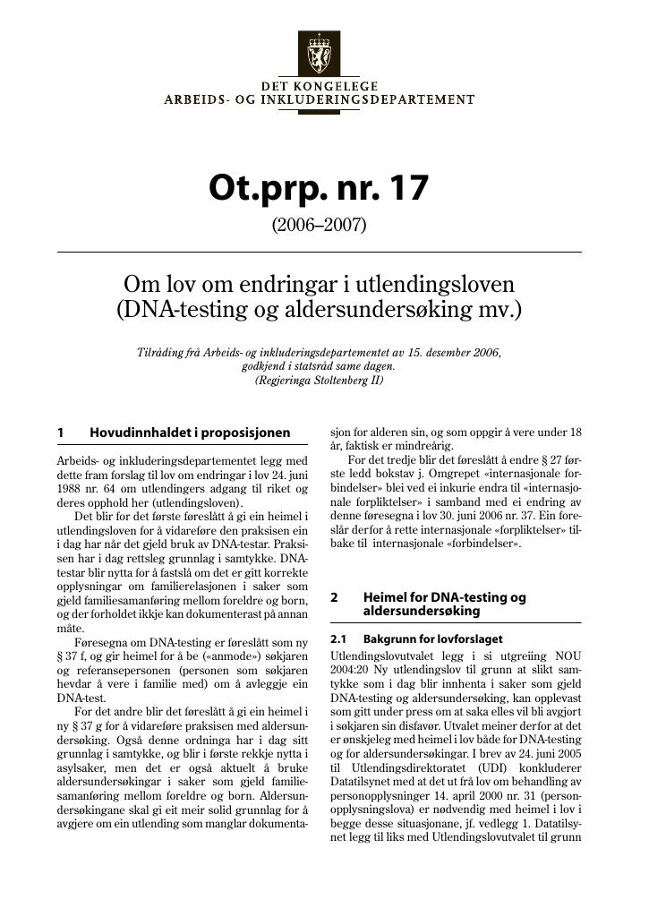 Forsiden av dokumentet Ot.prp. nr. 17 (2006-2007)